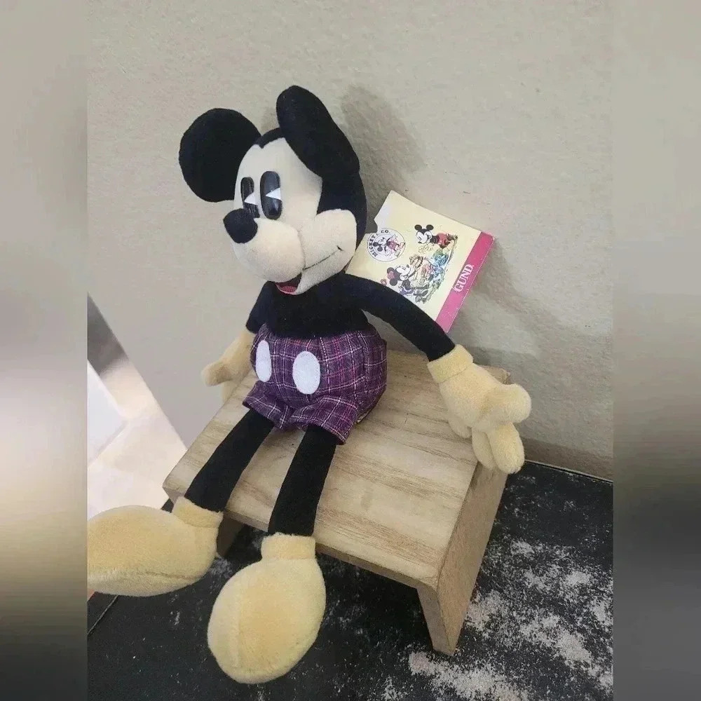 Vintage VTG Gund Mickey and Co 10" Plush Bean Bottom Mickey Mouse Plaid Shorts w - Picture 2 of 6